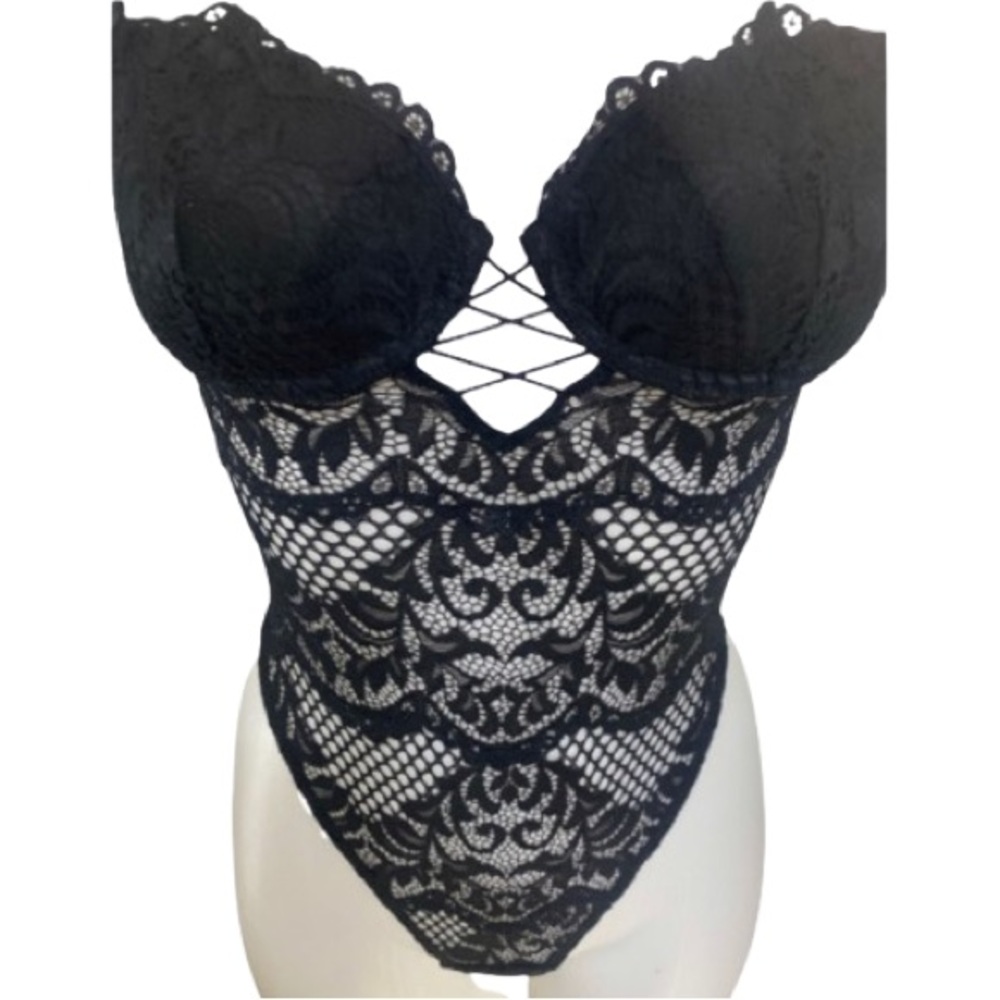 La Senza Ultra Sexy Unlined Push Up Bra Black Lace BodySuit XS - Picture 4 of 15